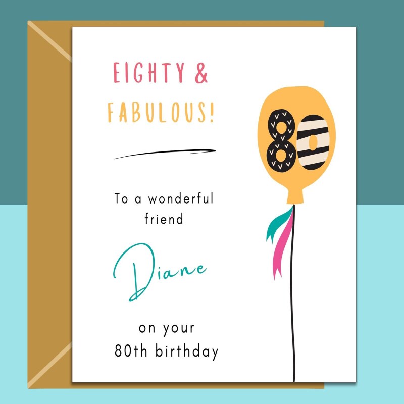 80th Friend Birthday Card | Personalised Birthday Card | 80 Year Old | Customised | For Him or Her | Happy Birthday Gift Ideas for Friend - Blank inside - Regular - Matte