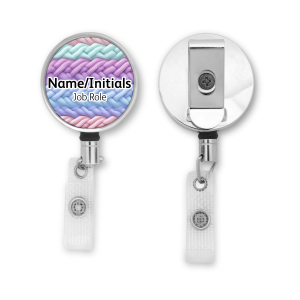 Personalised Metal ID Reel - Pastel Knitted Pattern