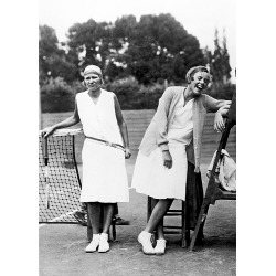 Holy Mackerel women on tennis court retro black and white photographic card featuring a vintage image of lady players laughing - 12.6 x 17.7cm and blank inside
