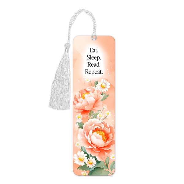Aluminium Bookmark with Tassel - Eat. Sleep. Read. Repeat, - Tall (Approx. 150mm x 45mm) - Double-Sided Print