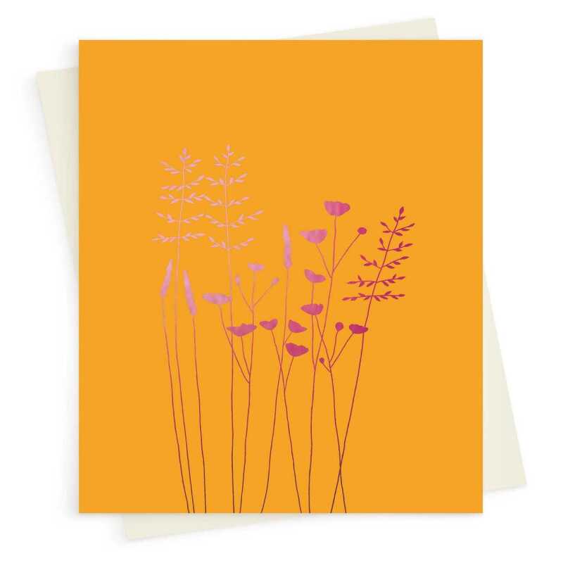 Buttercups and daisies blank card with a pretty pink foil print - designed by artist Eloise Hall - 15.7 x 11cm and blank inside
