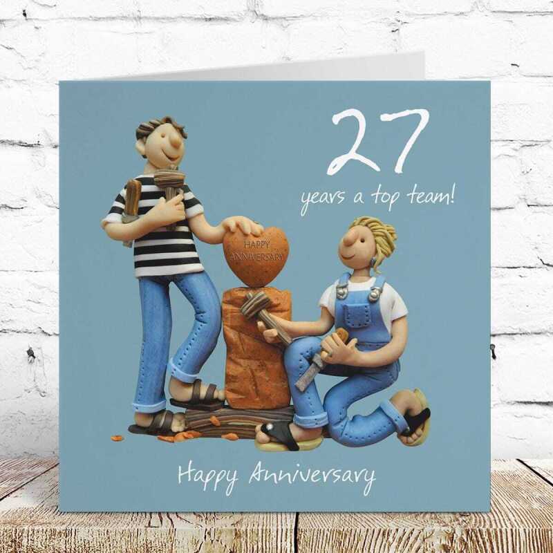 27th anniversary card (sculpture anniversary) - designed by Erica Sturla - 15cm square and blank inside, made in the UK
