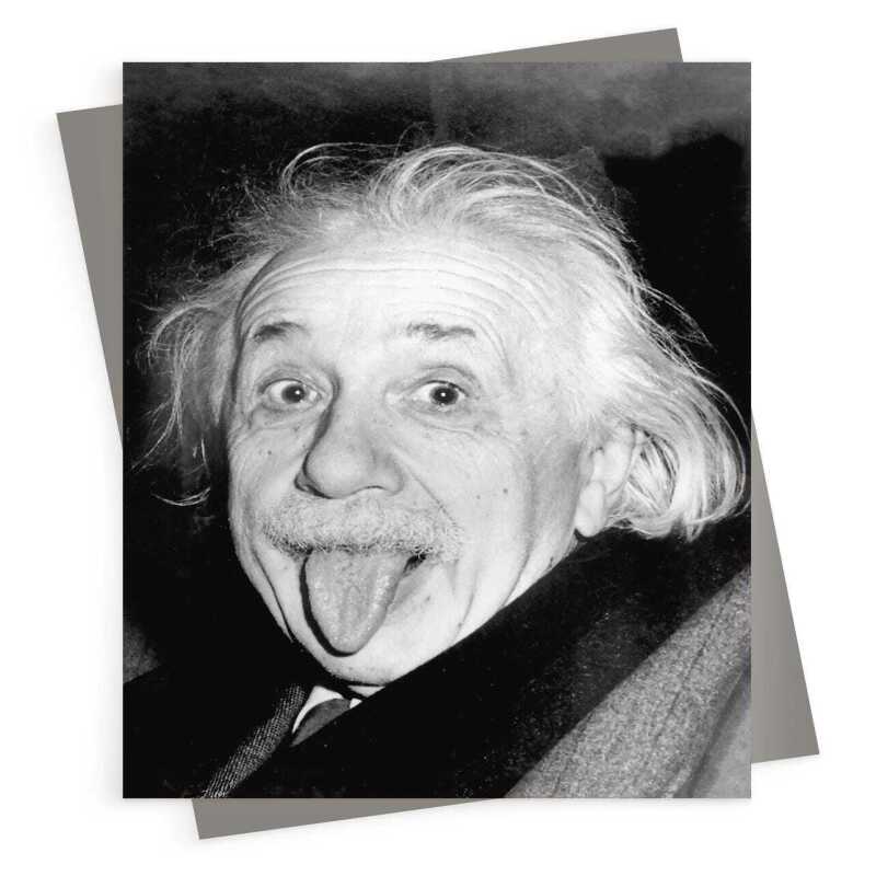 Einstein, vintage photographic black and white card featuring Albert Einstein- 12.6 x 17.7cm and blank inside - made in the UK