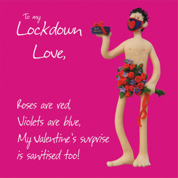 Lockdown love (male), an Erica Sturla 150mm square Valentines card, blank inside for your message