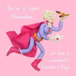 Holy Mackerel Super Grandma Mother's Day card for a grandmother - designed by artist Erica Sturla - 15cm square and blank inside for your message - made in the UK