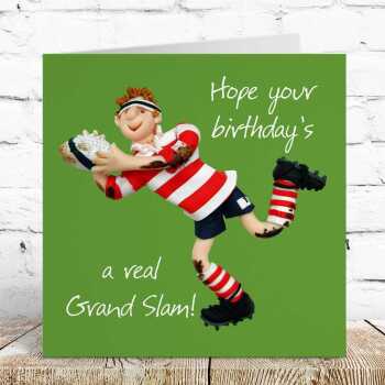 Rugby themed birthday card for him - designed by Erica Sturla - 15cm square and blank inside, made in the UK