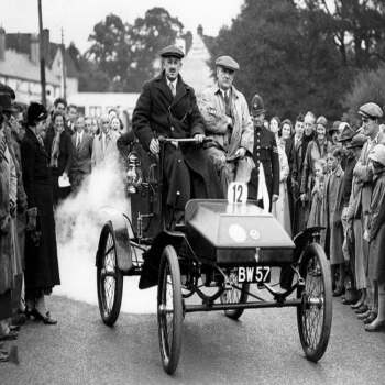 Holy Mackerel classic car retro black and white photographic card featuring a vintage image of a very early automobile - 12.6 x 17.7cm and blank inside