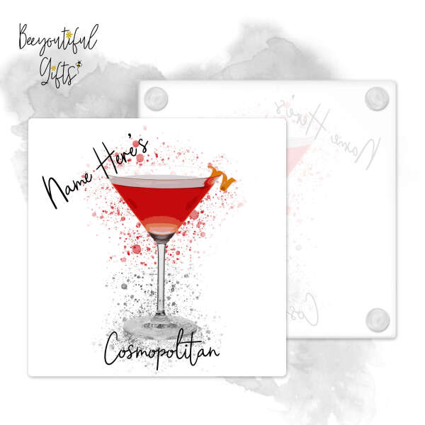 Personalised Cosmopolitan Glass Coaster with Splash Effect