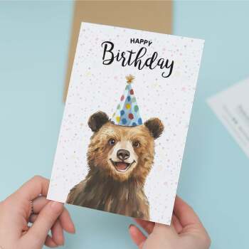 Birthday Card For Him or Her Of A Bear Illustration For Him or Her Birthday Gift