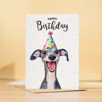 Birthday Card For Him or Her Of A Whippet Dog Illustration For Him or Her Birthday Gift