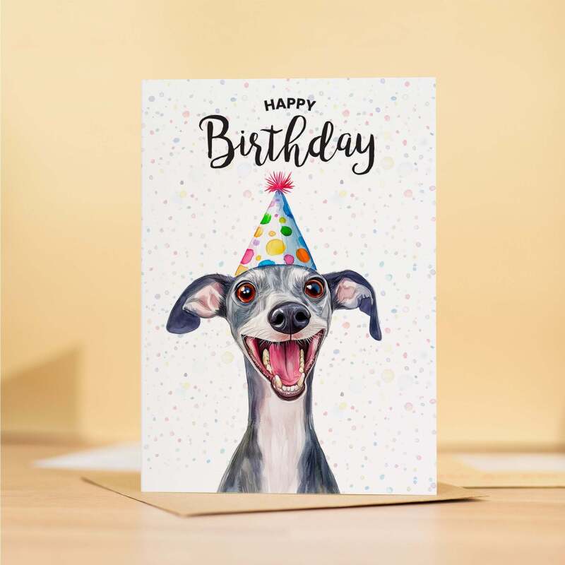 Birthday Card For Him or Her Of A Whippet Dog Illustration For Him or Her Birthday Gift - Portrait (5x7) / Blank Inside
