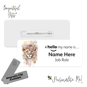 Name Badge - Cute Pink Floral Animals Hello My Name is... - Lion