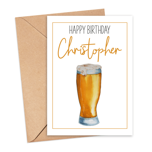 Personalised Birthday Card - Happy Birthday with Beer - Small (A6)