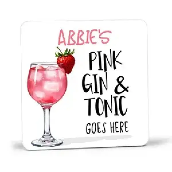 Personalised Drinks Coaster - Pink Gin & Tonic - Standard Wooden Coaster
