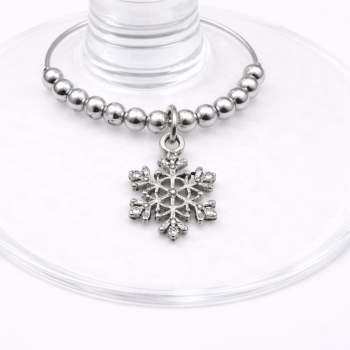 Handmade Wine Glass Charm - Silver Diamante Snowflake