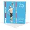 Swimming Birthday Card for Him - Swim King Polymer Clay Art by Erica Sturla - Funny Swimmer Card UK