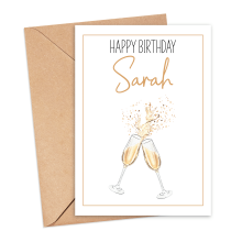 Personalised Birthday Card - Happy Birthday with Champagne - Small (A6)