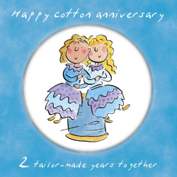 Holy Mackerel same sex LGBTQ+ 2nd Cotton anniversary card (female) by Rosie Brooks - blank inside - 15cm square