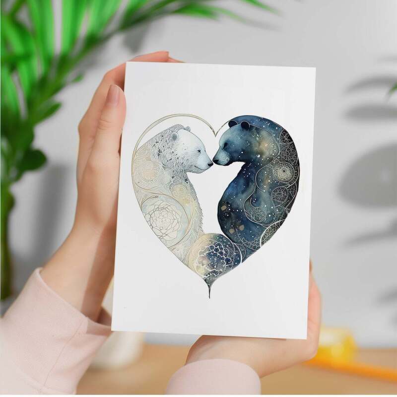 Anniversary Card for Her Anniversary Card for Wife Anniversary Card For Husband Boyfriend or Girlfriend Bears - Portrait (5x7) / Blank Inside