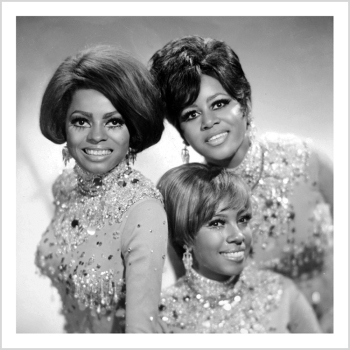 Holy Mackerel The Supremes retro black and white photographic card featuring a vintage image of the all girl group of singers - 15cm square and blank inside