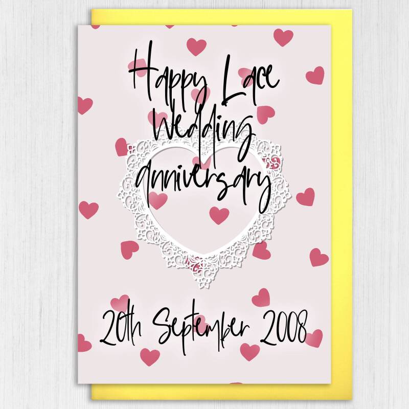 Personalised Lace (13th/13 years) anniversary card: Personalised with date (Size A6/A5/A4/Square 6x6") - A6: Single card