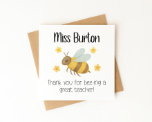 Personalised Thank You Teacher Card - Thank You For Bee-ing A Great Teacher - Standard Smooth Card