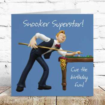Snooker superstar birthday card for him - designed by Erica Sturla - 15cm square and blank inside, made in the UK
