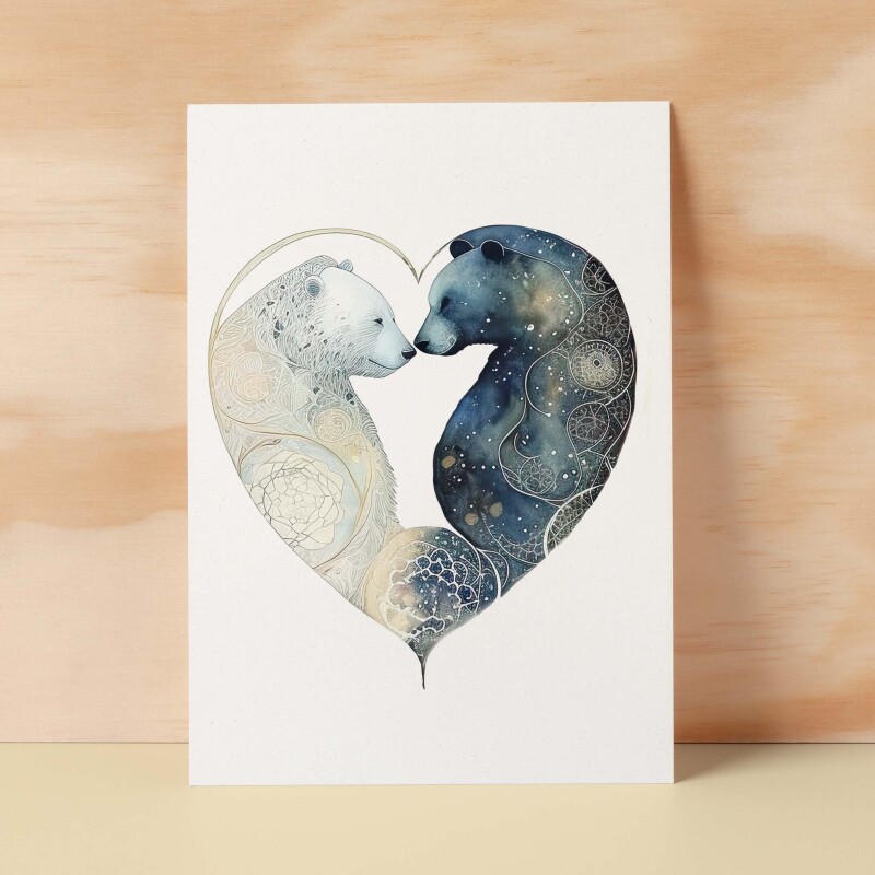 Anniversary or Valentine's Card for Her Anniversary Card for Wife Valentines Day Card For Husband Boyfriend or Girlfriend Bears - Large (5x7) / Blank Message