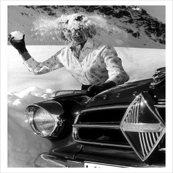 Lady hit by snowball, a 127 x 175mm Alternative Image winter themed Christmas card featuring a vintage black and white photo, message inside says Happy Christmas