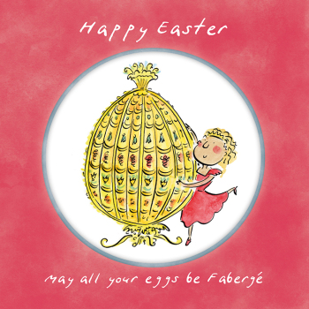 Holy Mackerel Faberge, a 15cm square Easter card featuring Rosie Brooks artwork, blank inside for your message