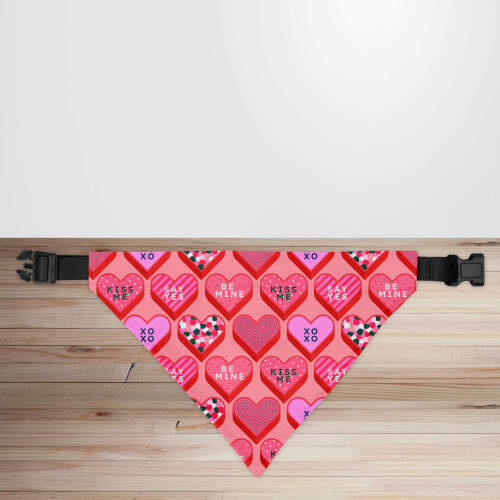 Valentine's Day Pink Retro Candy Hearts Dog/Puppy Bandana