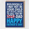 Biologically I may not be your child but I’m still proud to call you my Dad cute Step-Dad, Step-Father Father’s Day card (Size A6/A5/A4) - A6: Single card