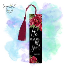 Aluminium Bookmark with Tassel - He Restores My Soul (Psalm 23:3)