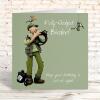 Birder birthday card for a male birdwatcher - designed by Erica Sturla - 15cm square and blank inside, made in the UK
