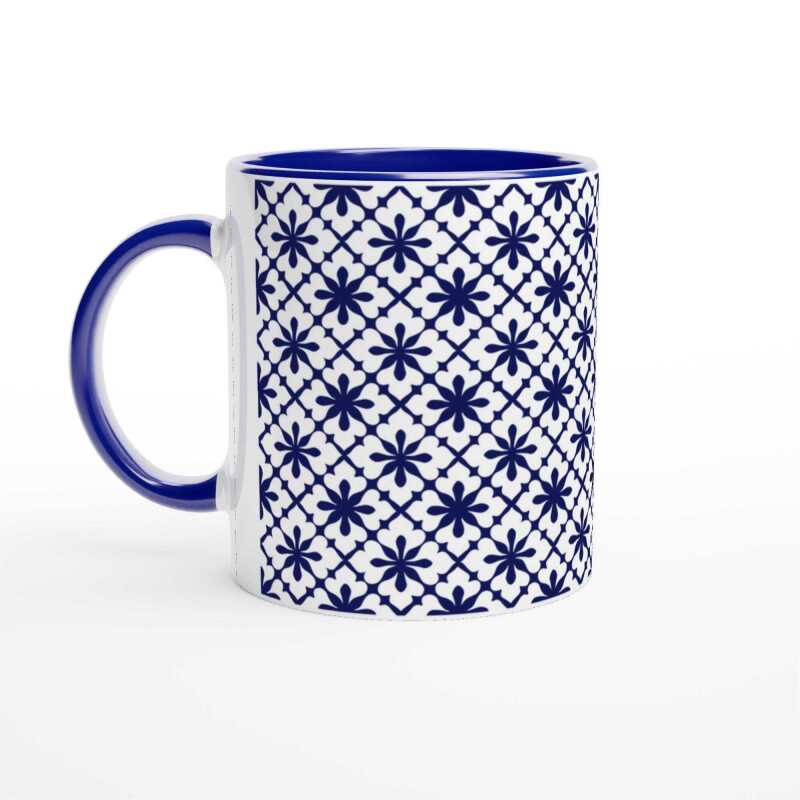 Geometric Blue Patterned Ceramic Blue Mug