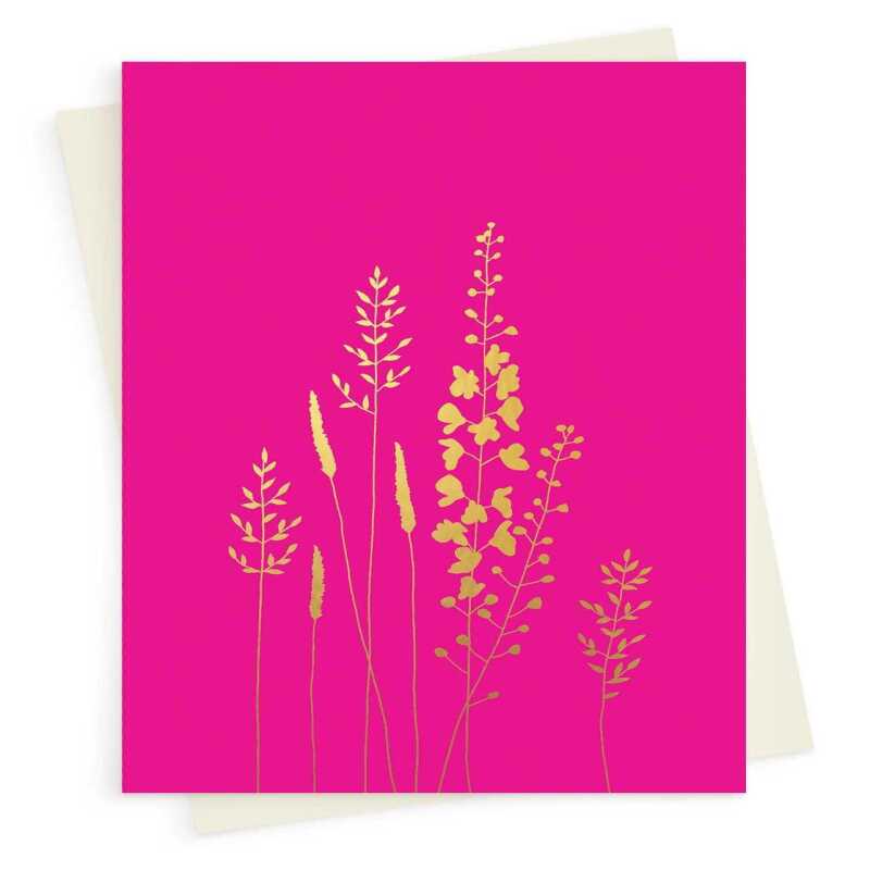 In the meadow floral greeting card embellished with golden foil -  designed by artist Eloise Hall - 15.7 x 11cm and blank inside
