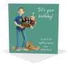 Celebration hamper male birthday card for him - designed by Erica Sturla - 15cm square and blank inside, made in the UK