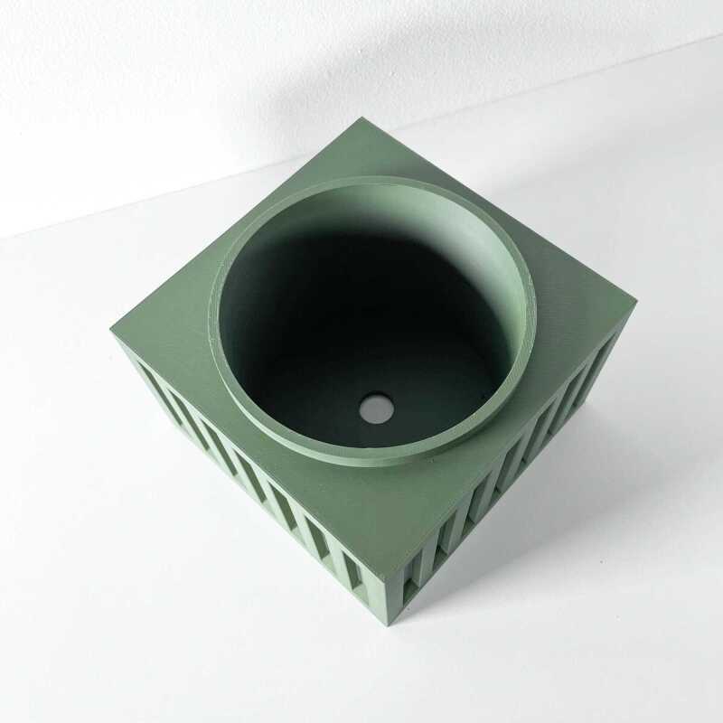 The Larix Planter Pot with Drainage Tray & Stand Included - Matte Dark Green - 3"