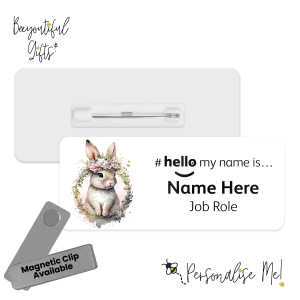 Name Badge - Cute Pink Floral Animals Hello My Name is... - Rabbit