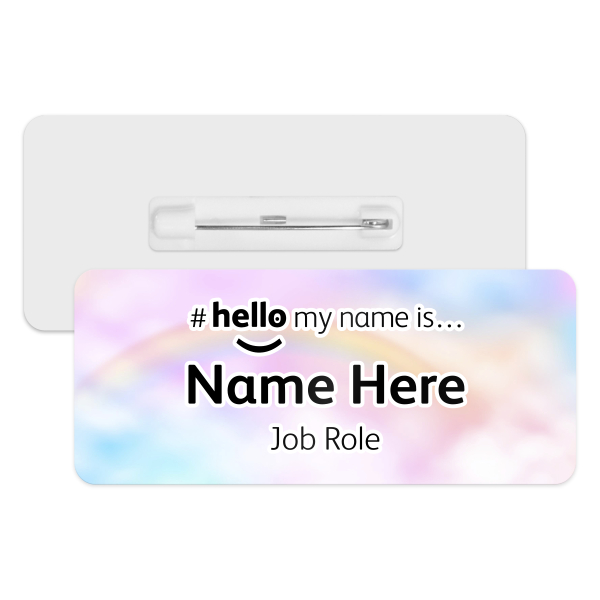 #hello my name is... Name Badge - Pastel Sky Rainbow Background