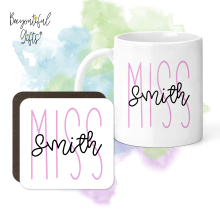 Personalised Teacher Mug & Coaster Set - Teacher's Name Miss/Mrs/Mr