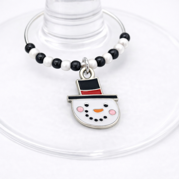 Handmade Wine Glass Charm - Enamel Snowman Head