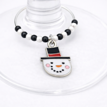 Handmade Wine Glass Charm - Enamel Snowman Head