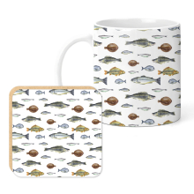 Fishing Mug & Coaster Set - Watercolour Fish