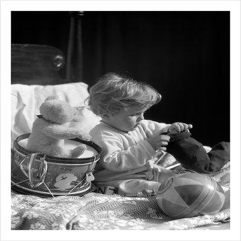 Early Christmas morning, a 127 x 175mm Alternative Image winter themed Christmas card featuring a vintage black and white photo, message inside says Happy Christmas