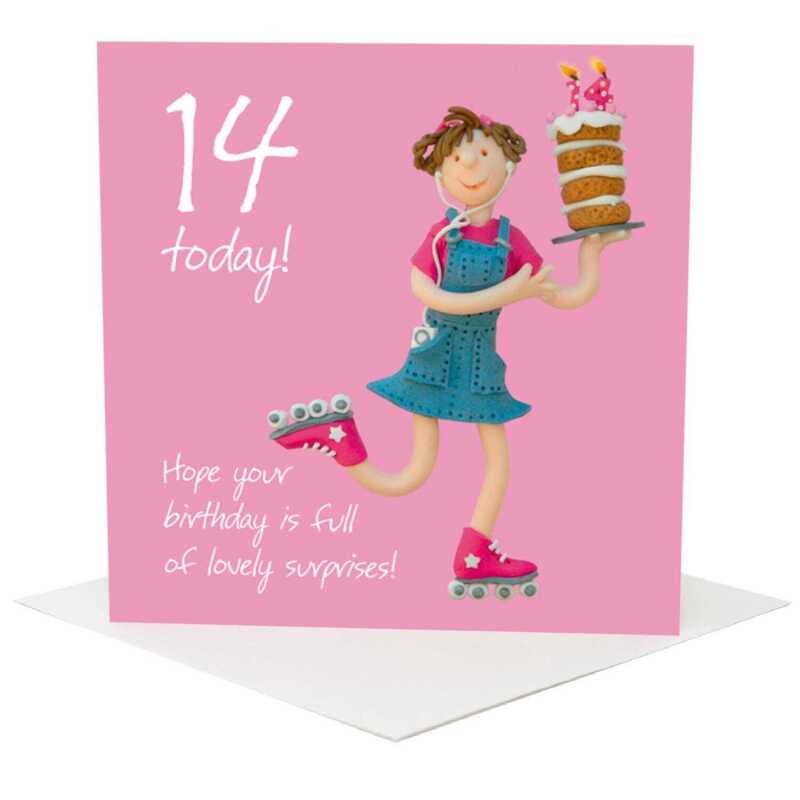 14th birthday card for her - designed by Erica Sturla - 15cm square and blank inside, made in the UK