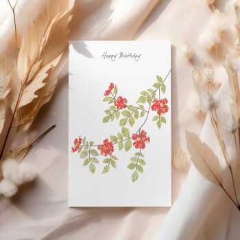 Feminine floral dog rose birthday card -  designed by Eloise Hall - 15.7 x 11cm and blank inside, made in the UK