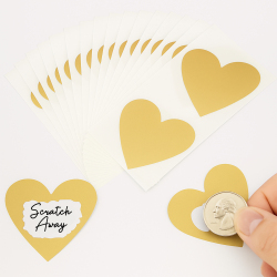 Gold Heart Scratch Off Stickers | 50pcs 7 x 8cm Large Scratch Heart Stickers