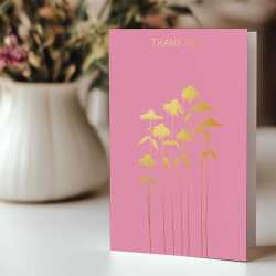 Echinacea Thank you card embellished with gold foil -  designed by artist Eloise Hall - 15.7 x 11cm and blank inside