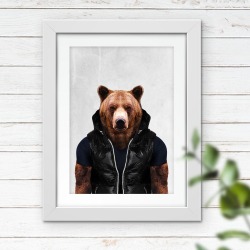 Bear in clothes, animal print, wall art